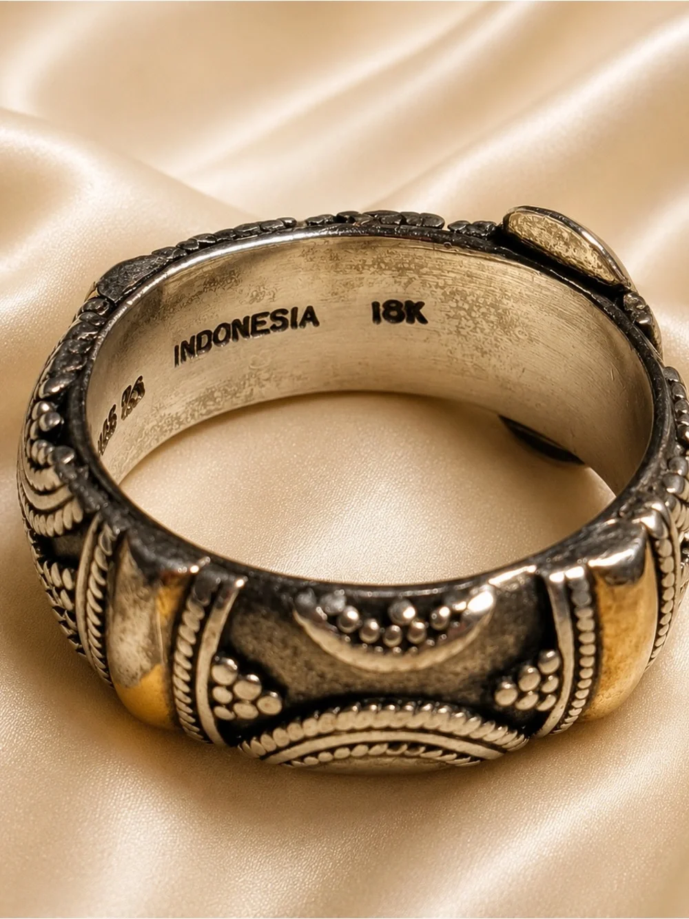Bali Indonesia 925 Sterling Silver 18K Gold Accent Ring Size 8